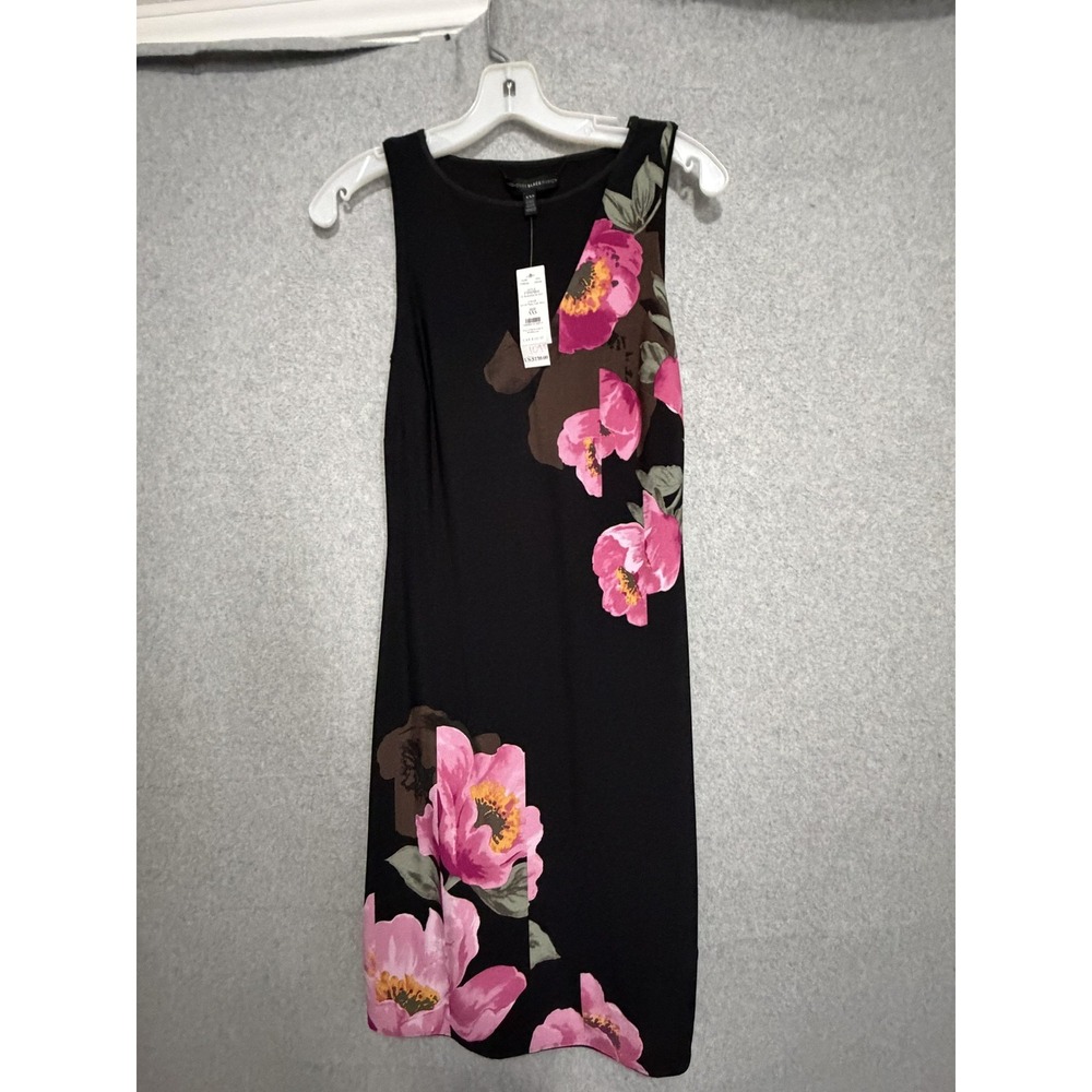 White House Black Market Dress Womens XXS Black Poppy Floral Reversible Shift